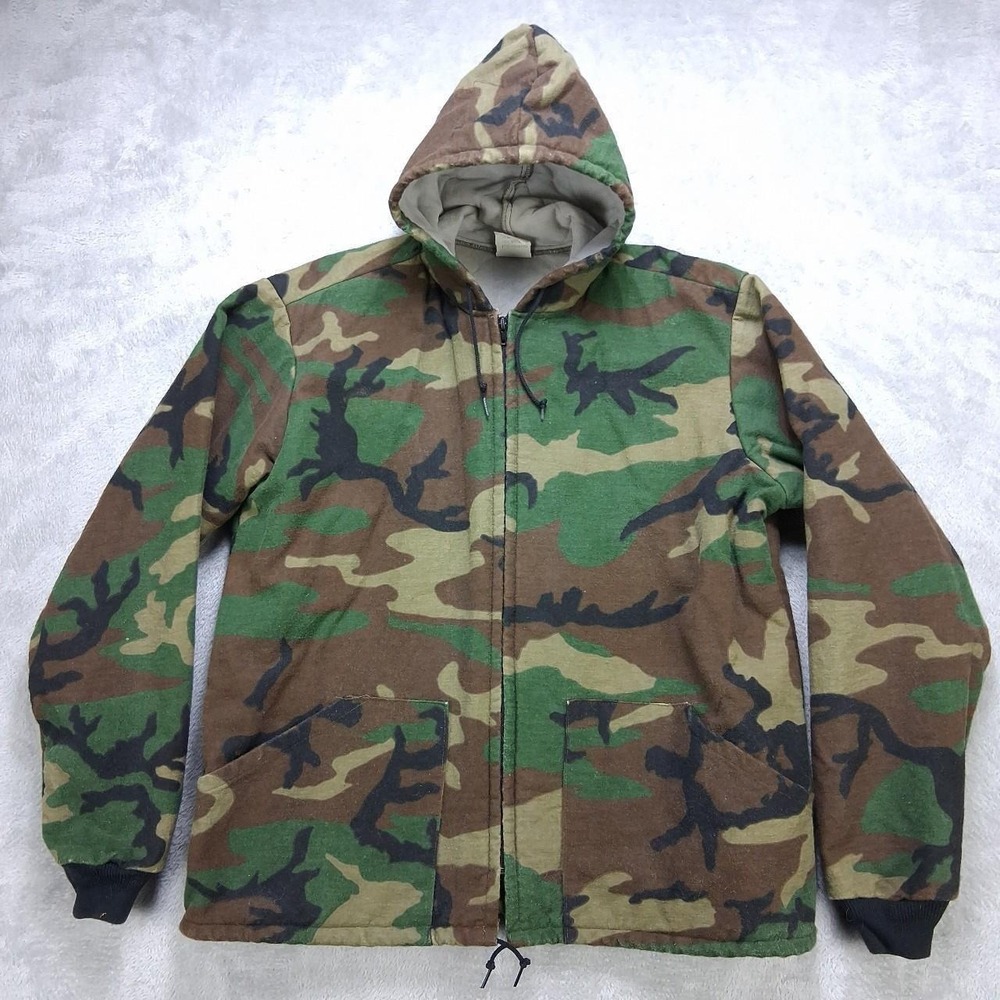 Vintage Camo Zip Up Hoodie Jacket Mens Large Green Brown Military Gorpcore